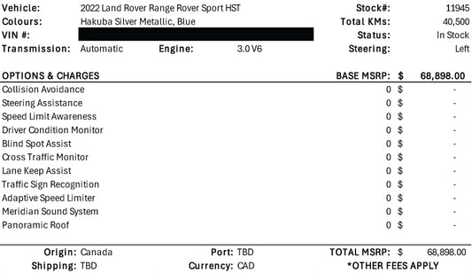 #11945 - 2022 Land Rover Range Rover Sport HST